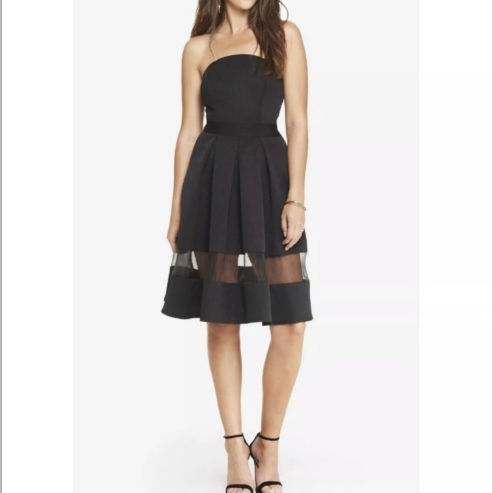 Express Black Strapless Organza Inset‎ Midi Dress